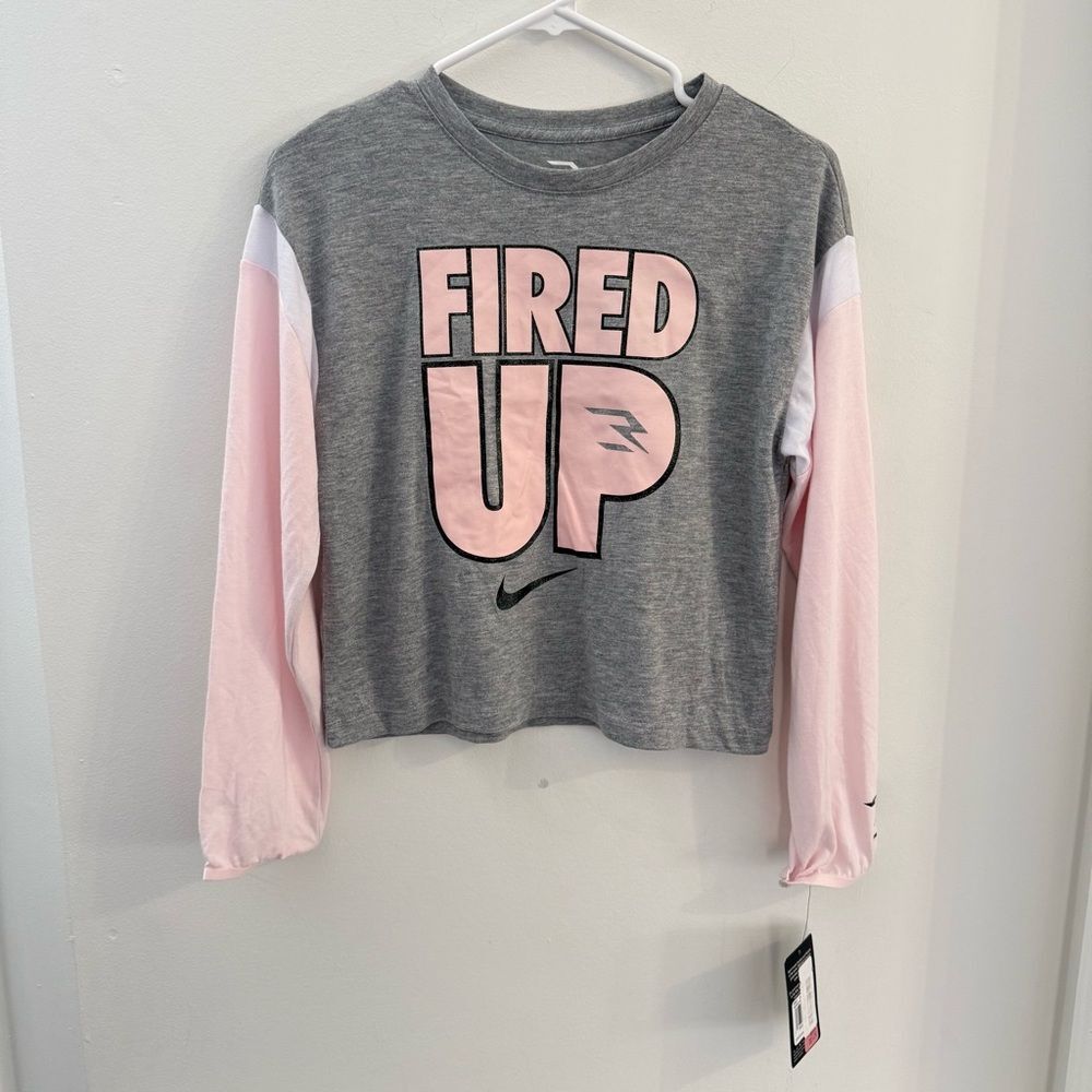 Nike 3 Brand Russell Wilson Fired Up T-Shirt Tee Long Sleeved Girls L 12-13 Pink
